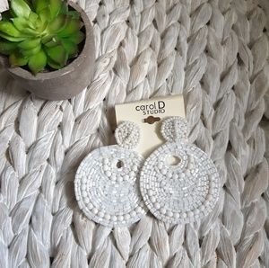 Carol  D big beaded  white earrings